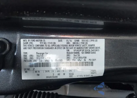 2016 Ford Focus Se from USA, damaged, VIN 1FADP3F22GL341003